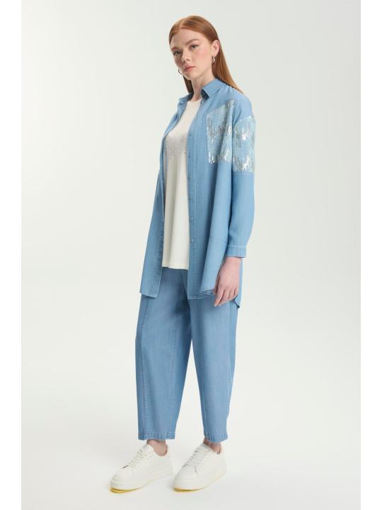 Ensemble deux pièces chemise et t-shirt à sequins TK-1545
