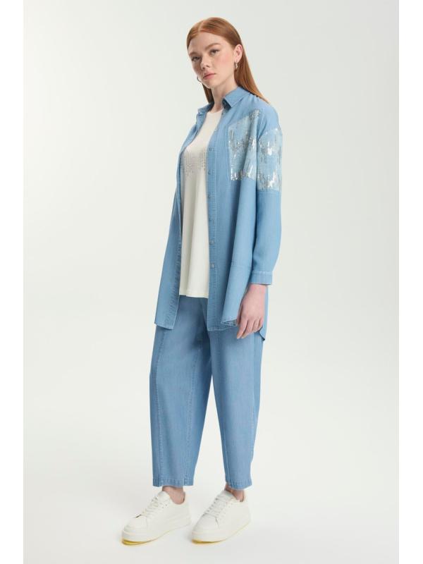 Ensemble deux pièces chemise et t-shirt à sequins TK-1545