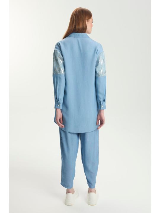 Ensemble deux pièces chemise et t-shirt à sequins TK-1545