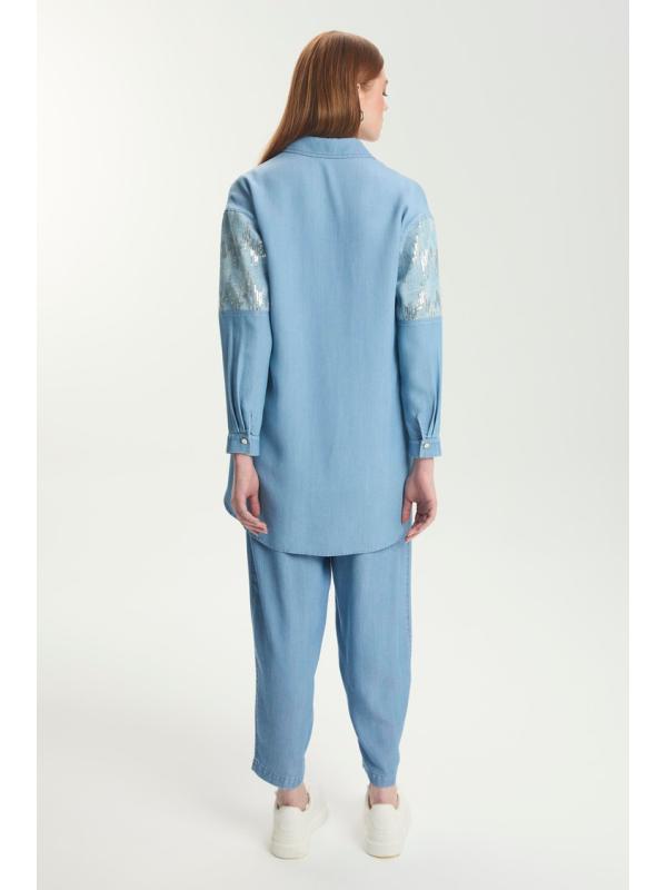 Ensemble deux pièces chemise et t-shirt à sequins TK-1545