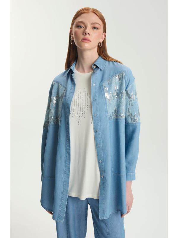 Ensemble deux pièces chemise et t-shirt à sequins TK-1545