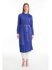 Tunique longue violette à col chemise avec dentelle T-1451