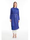Tunique longue violette à col chemise avec dentelle T-1451
