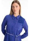 Tunique longue violette à col chemise avec dentelle T-1451
