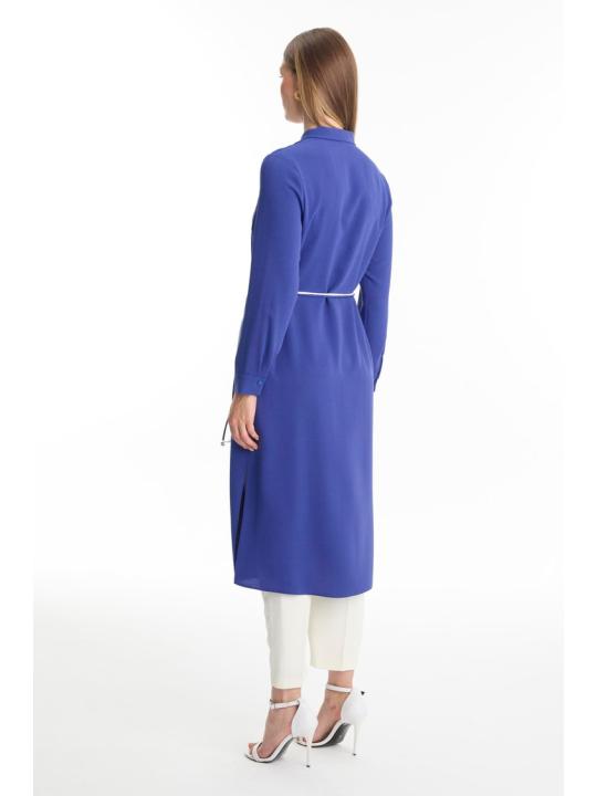 Tunique longue violette à col chemise avec dentelle T-1451