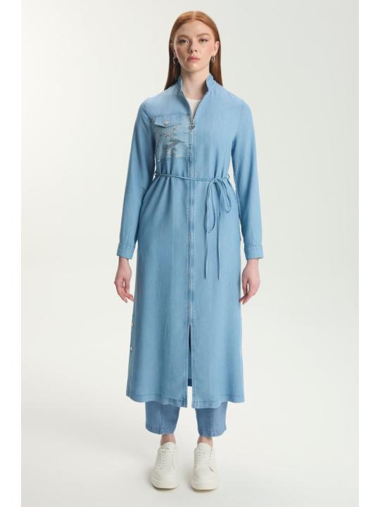 Robe bleue ceinturée zippée GÇ-0282