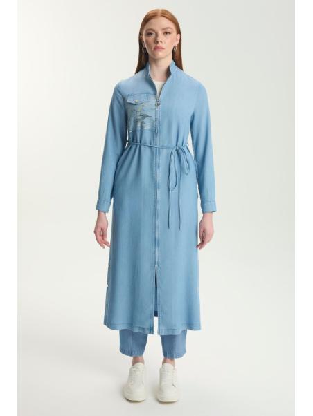 Robe bleue ceinturée zippée GÇ-0282