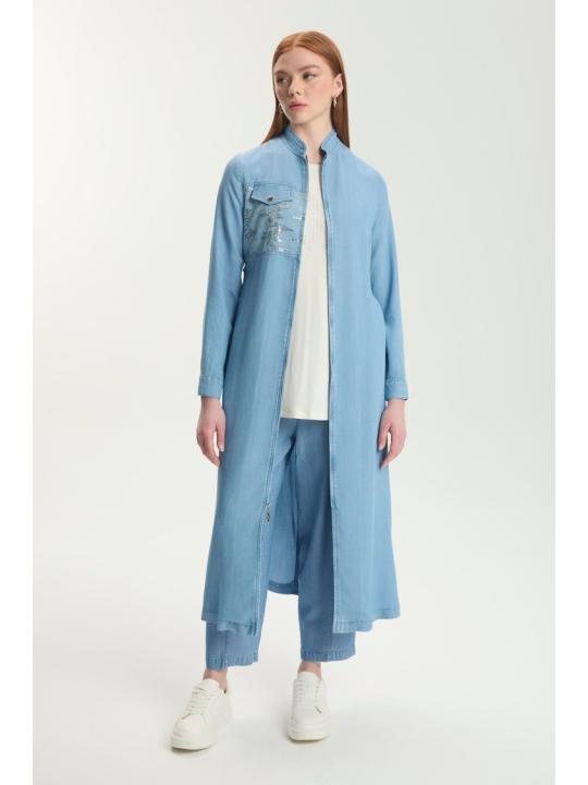 Robe bleue ceinturée zippée GÇ-0282