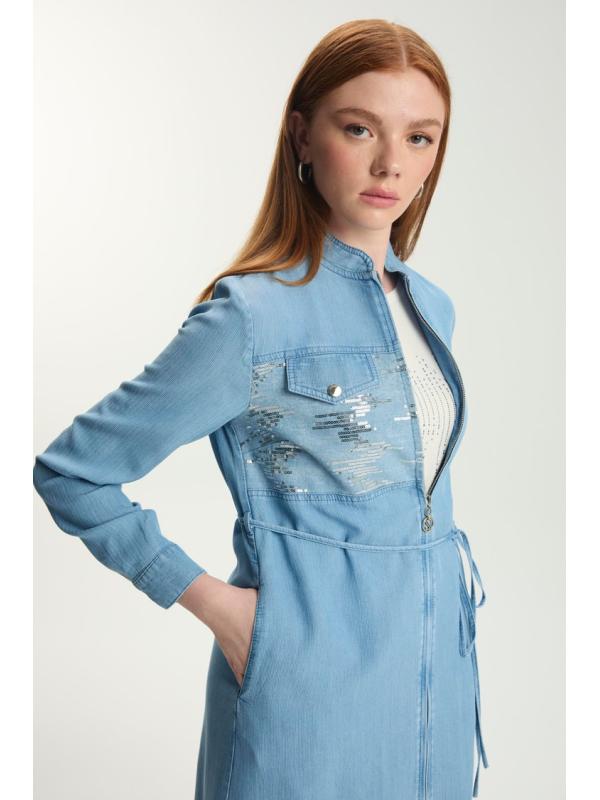 Robe bleue ceinturée zippée GÇ-0282