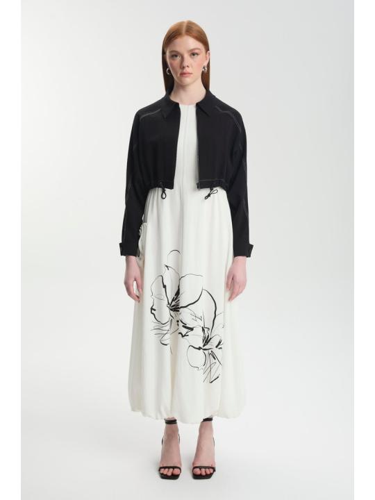Veste habillée à motifs floraux noir/écru Double Set TK-1599