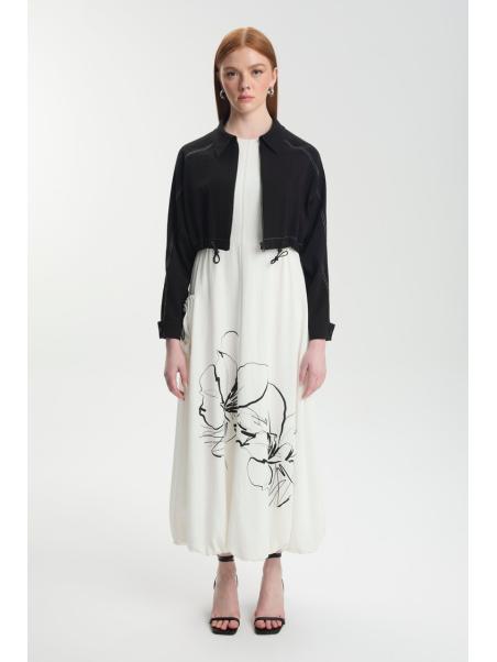 Veste habillée à motifs floraux noir/écru Double Set TK-1599