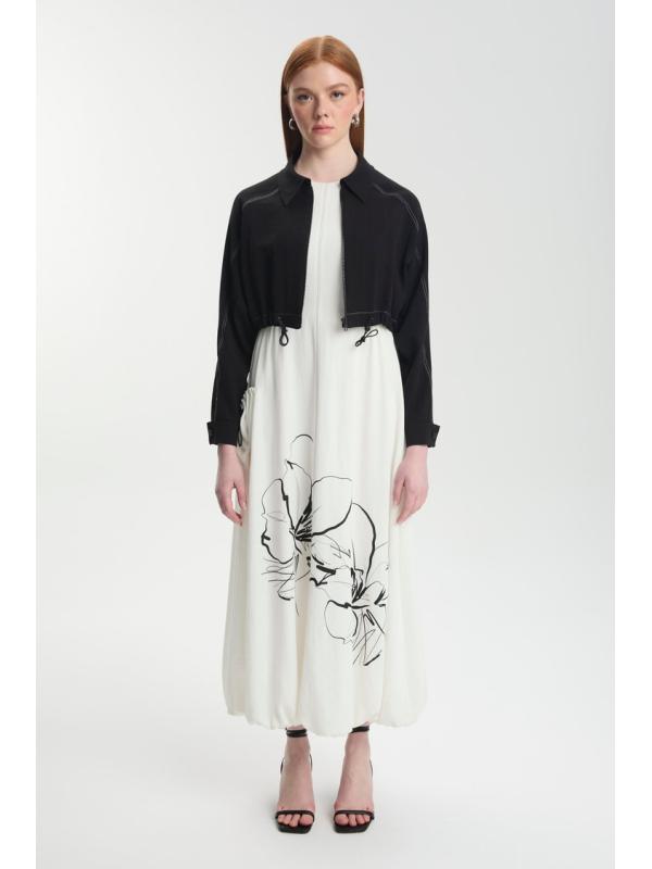 Veste habillée à motifs floraux noir/écru Double Set TK-1599
