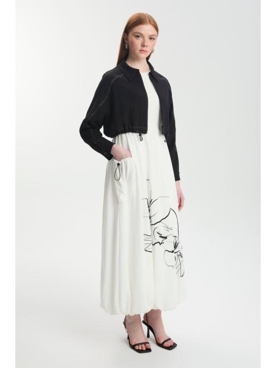 Veste habillée à motifs floraux noir/écru Double Set TK-1599