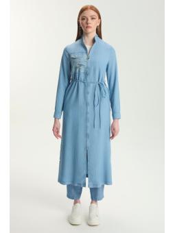 Robe bleue ceinturée zippée GÇ-0282
