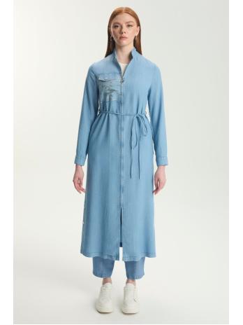 Robe bleue ceinturée zippée GÇ-0282