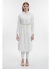 Tunique longue blanc casse détaillée en dentelle col chemise T-1451