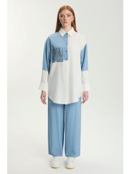 Tunique écrue à poches paillettes à poches bloquées T-1561