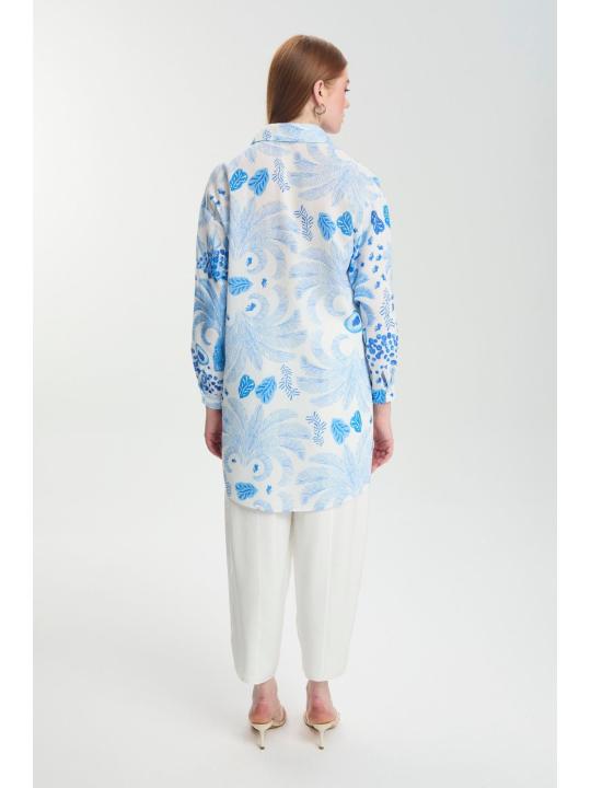 Tunique à motifs avec dentelle détaillée sur le devant T-1570