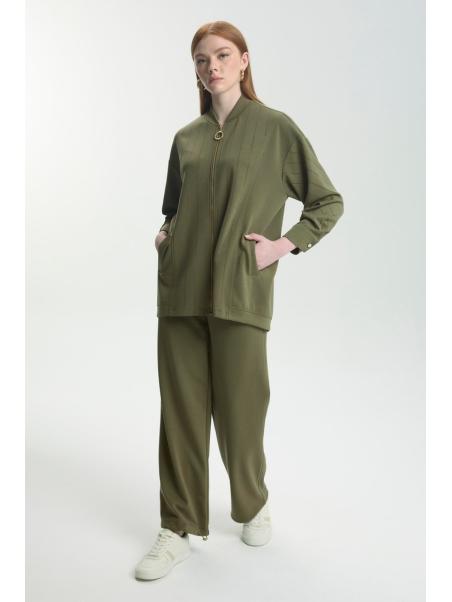 Ensemble de la pierre zippé en vert kaki détaillé Double Set TK-1456