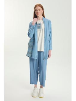 Ensemble veste en jean coupe décontractée bleu clair et t-shirt imprimé TK-1577