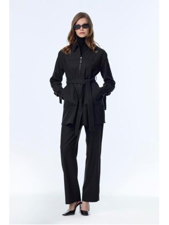 Enesmble avec Fermeture éclair et ceinture détaillée veste pantalon Double ensemble TK-1634