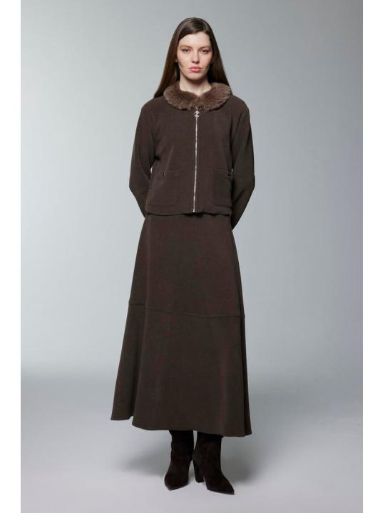 Jupe veste zippée col en fourrure Double costume TK-1730 Jupe veste zippée col en fourrure Double costume TK-1730