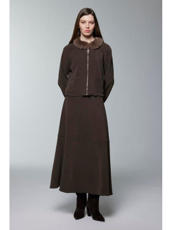 Jupe veste zippée col en fourrure Double costume TK-1730 Jupe veste zippée col en fourrure Double costume TK-1730
