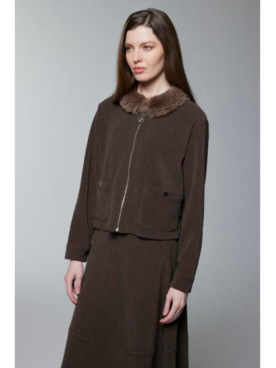 Jupe veste zippée col en fourrure Double costume TK-1730 Jupe veste zippée col en fourrure Double costume TK-1730