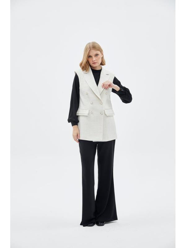 Ensemble trois pieces en tweed texturé écru boutonné TK-1387 Ensemble trois pieces en tweed texturé écru boutonné TK-1387