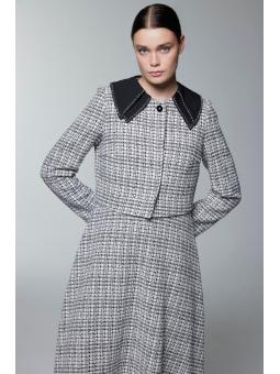 Col Détail Veste Robe Écru Set TK-1641