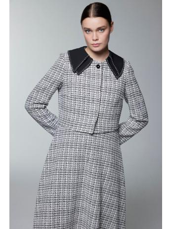 Col Détail Veste Robe Écru Set TK-1641