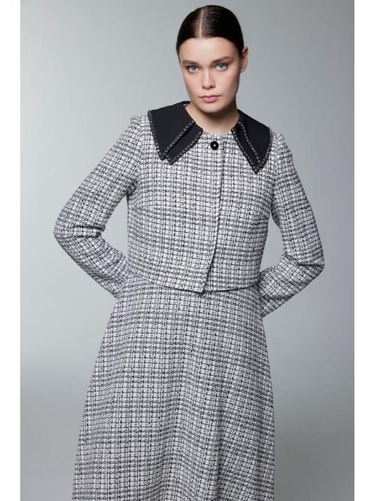 Col Détail Veste Robe Écru Set TK-1641 Col Détail Veste Robe Écru Set TK-1641