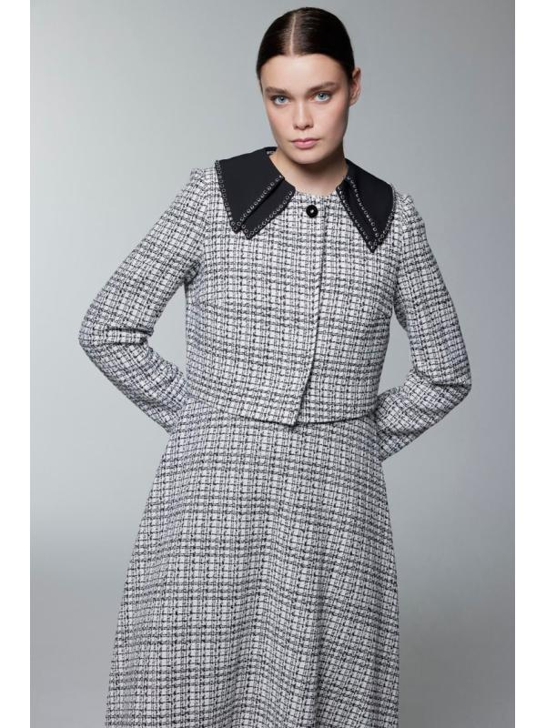Col Détail Veste Robe Écru Set TK-1641 Col Détail Veste Robe Écru Set TK-1641