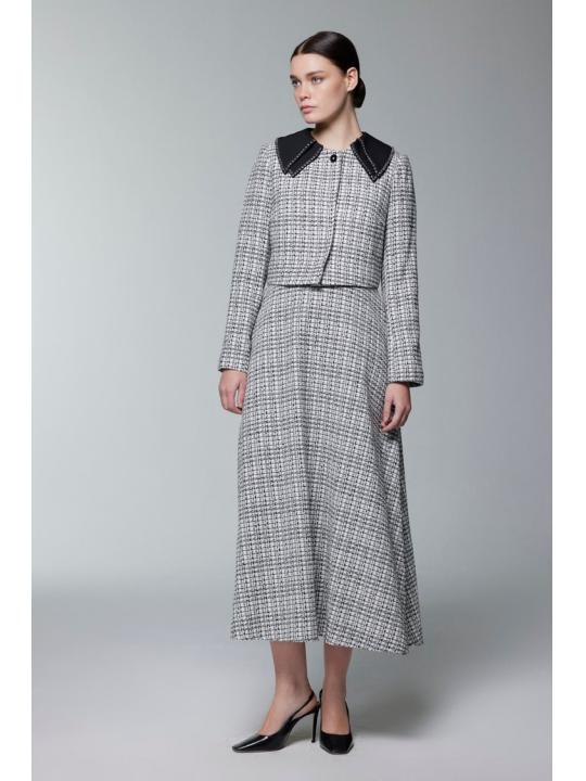 Col Détail Veste Robe Écru Set TK-1641 Col Détail Veste Robe Écru Set TK-1641