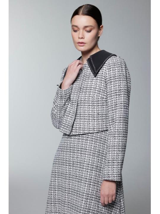 Col Détail Veste Robe Écru Set TK-1641 Col Détail Veste Robe Écru Set TK-1641