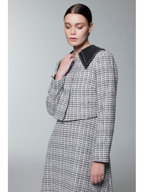 Col Détail Veste Robe Écru Set TK-1641 Col Détail Veste Robe Écru Set TK-1641