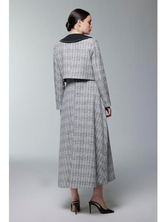 Col Détail Veste Robe Écru Set TK-1641 Col Détail Veste Robe Écru Set TK-1641