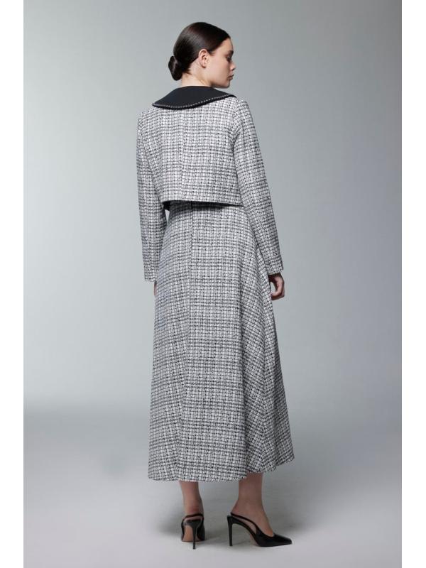 Col Détail Veste Robe Écru Set TK-1641 Col Détail Veste Robe Écru Set TK-1641