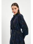 Robe longue bleu marine détaillée à col à motifs E-0444 