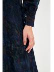 Robe longue bleu marine détaillée à col à motifs E-0444 