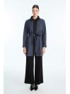 Veste à motifs ceinturée bleu marine C-0178