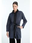 Veste à motifs ceinturée bleu marine C-0178 Veste à motifs ceinturée bleu marine C-0178