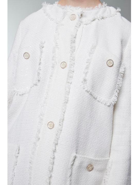 Veste écrue détaillée à poche texturée en tweed C-0151 Veste écrue détaillée à poche texturée en tweed C-0151