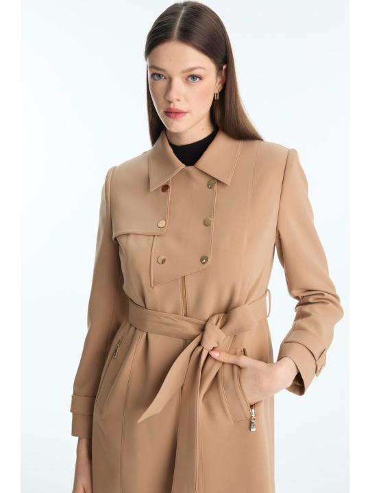 Trench-coat ceinturé avec boutons et fermeture éclair 13928 Trench-coat ceinturé avec boutons et fermeture éclair 13928