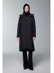 Manteau noir à capuche à motifs 13856 Manteau noir à capuche à motifs 13856