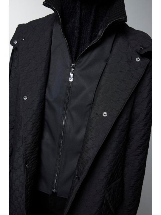 Manteau noir à capuche à motifs 13856 Manteau noir à capuche à motifs 13856