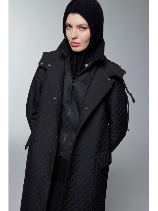 Manteau noir à capuche à motifs 13856 Manteau noir à capuche à motifs 13856
