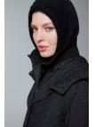 Manteau noir à capuche à motifs 13856 Manteau noir à capuche à motifs 13856