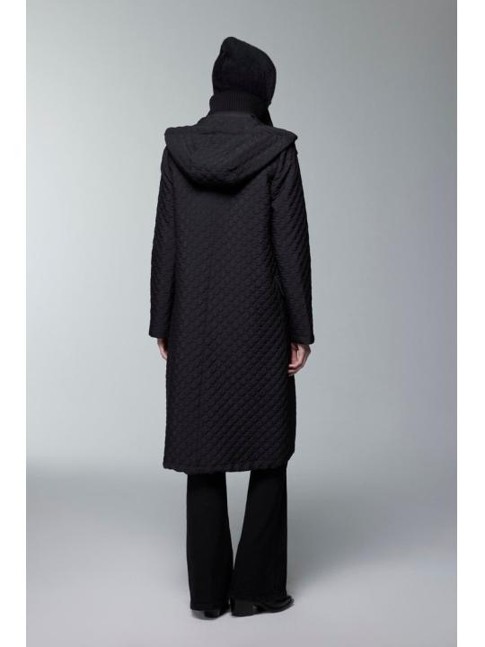 Manteau noir à capuche à motifs 13856 Manteau noir à capuche à motifs 13856