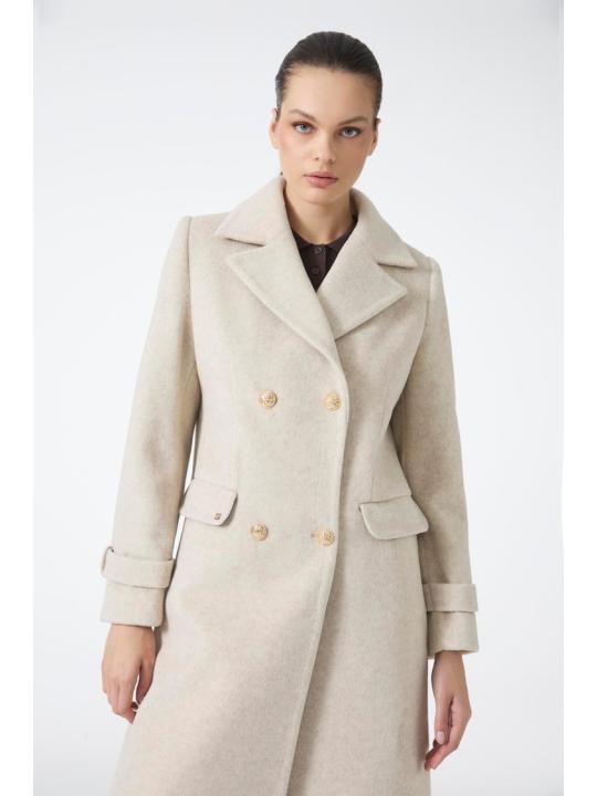 Manteau long beige à double boutonnage 13570 Manteau long beige à double boutonnage 13570